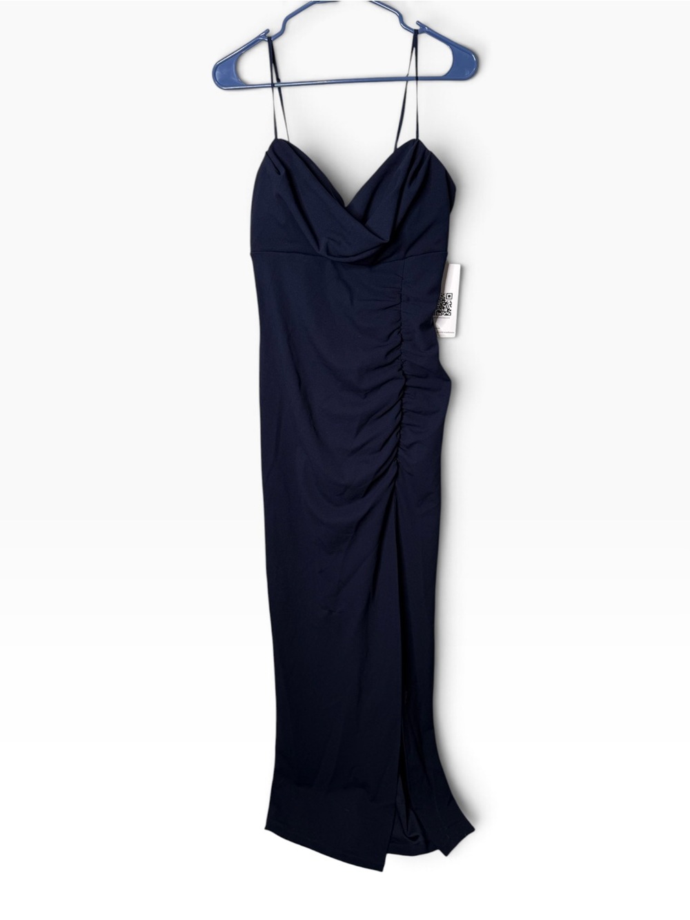 Emerald Sundae Navy Blue XL Cowl Neck Ruched Slit Maxi Dress